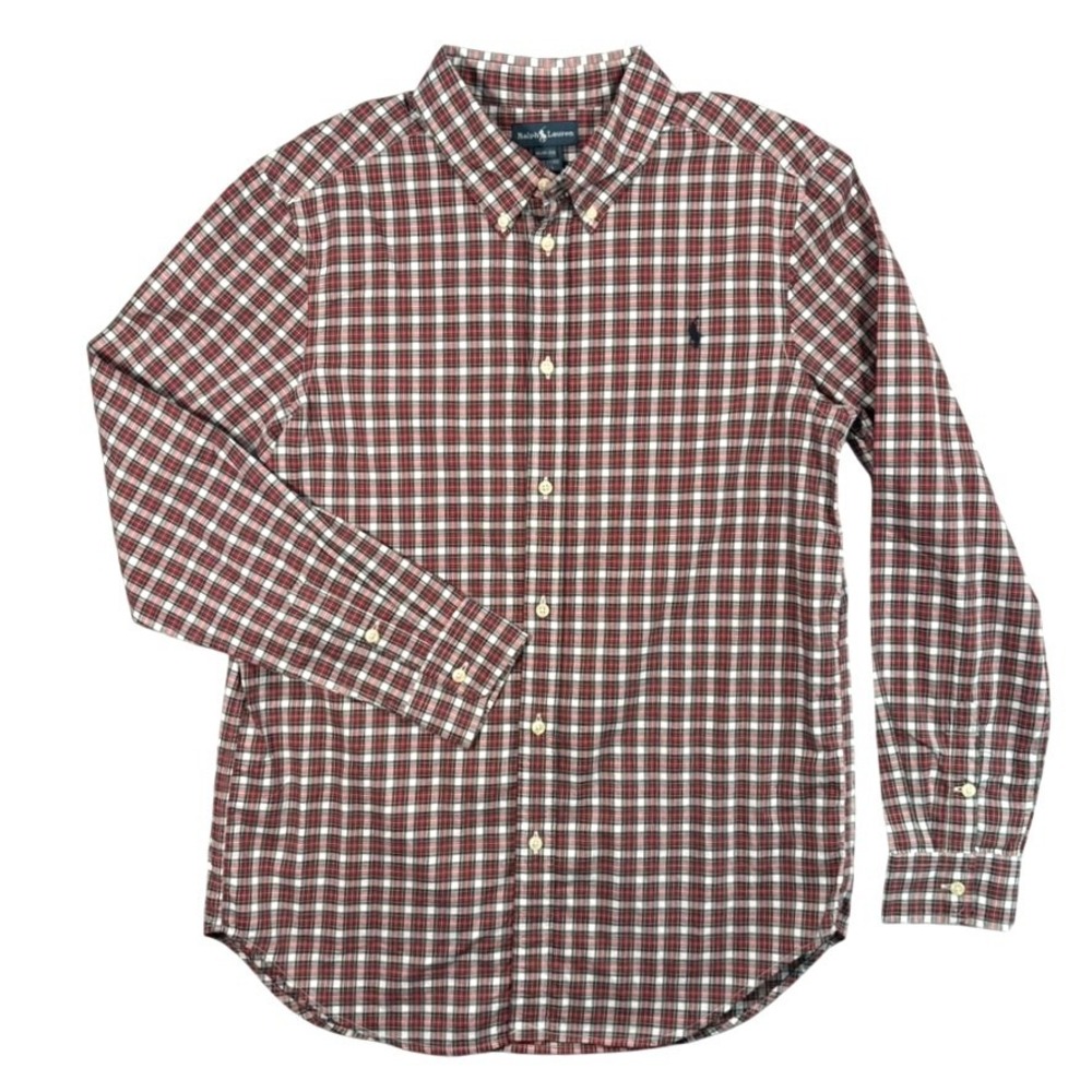 Polo Ralph Lauren Boys XL 18-20 Red Plaid Button Down‎ Shirt Long Sleeve Cotton